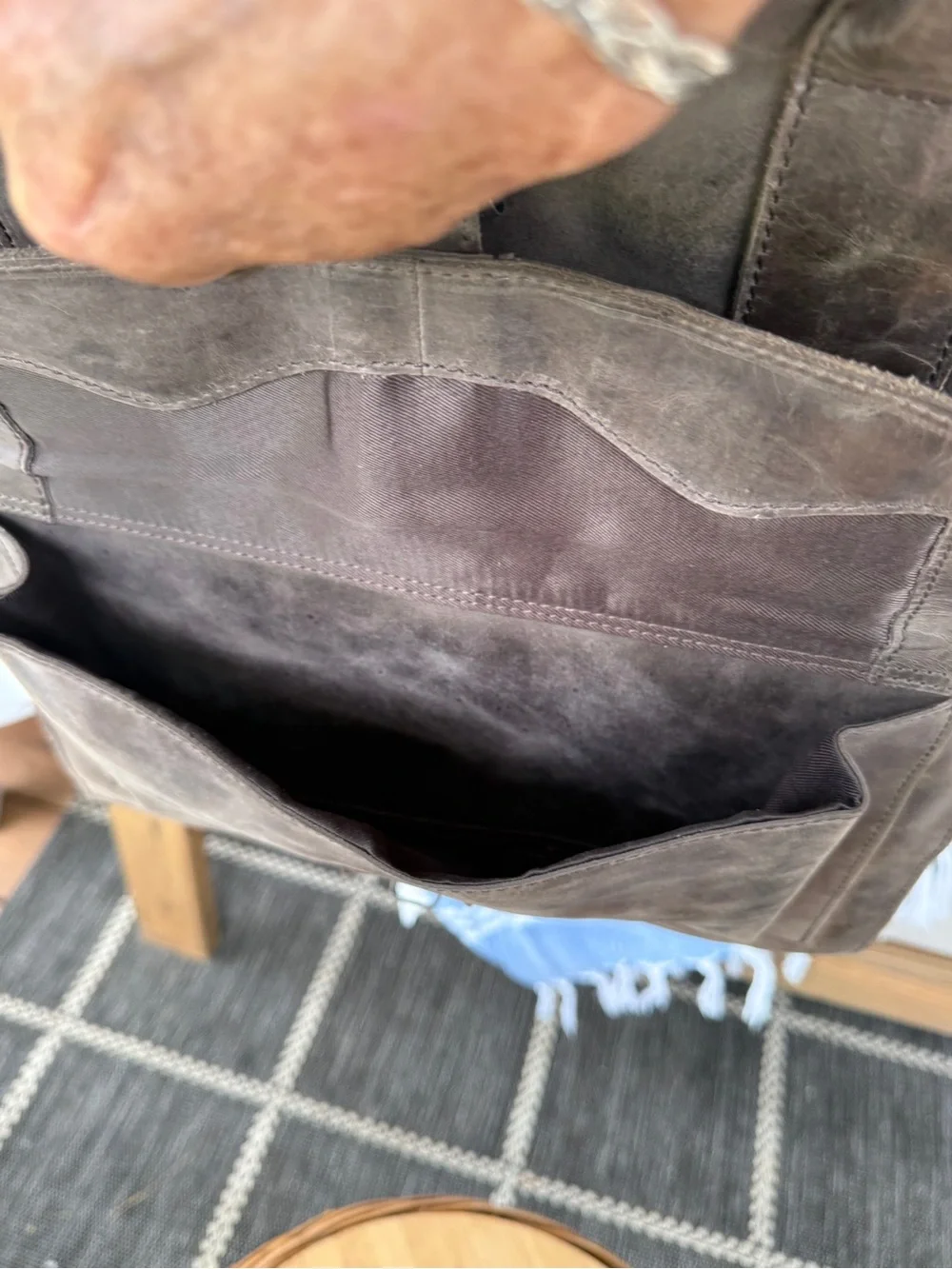 Lederzar Brown/Grey Leather Laptop Travel Tote Carryall Bag